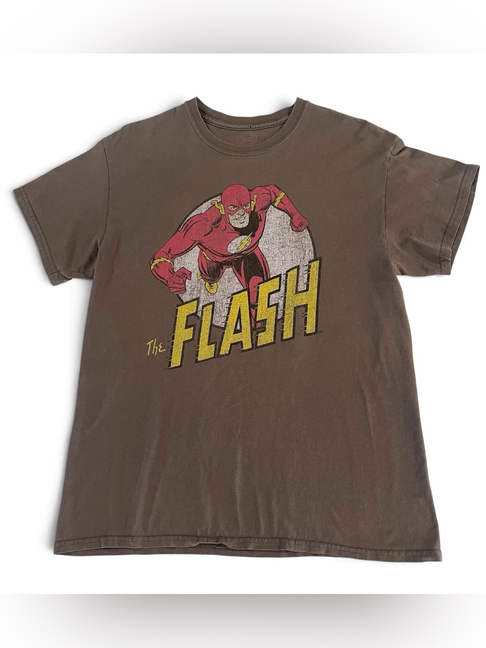 DC Flash Graphic Tee in Brown with Red & Yellow Print M